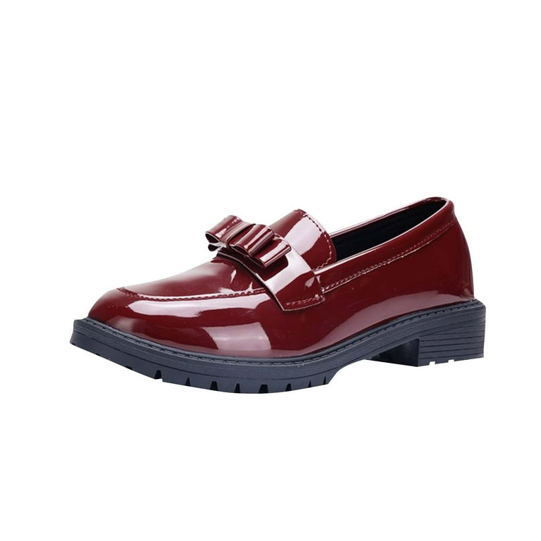 PiGOGI Women's Patent Leather Loafers - Shiny Tassel Spring Summer Shoes -  Casual Comfortable Mid-Heel Dress Shoes for Women Red