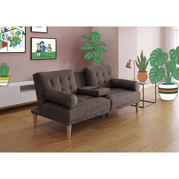 Sofá Cama Con Portavasos De Velvet Chocolate Modelo Zambroni