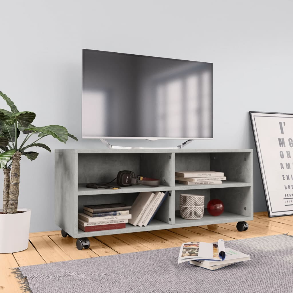 Kepooman 35" Modern Rolling TV Stand Cabinet with Castors for Living Room, Light Gray
