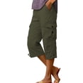 thumbnail image 3 of Women's Elastic Over Knee 3/4 Cropped Shorts Cotton Casual Summer with Pockets, 3 of 5
