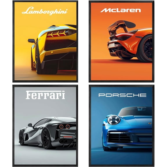 Canvas Car Posters Super Car Canvas Poster Cool Canvas Wall Art for Man Cave Boys Room Bedroom Aesthetics Decor Modern Sports Cars Classic Racing Cars Prints 12x8 Inch Unframed