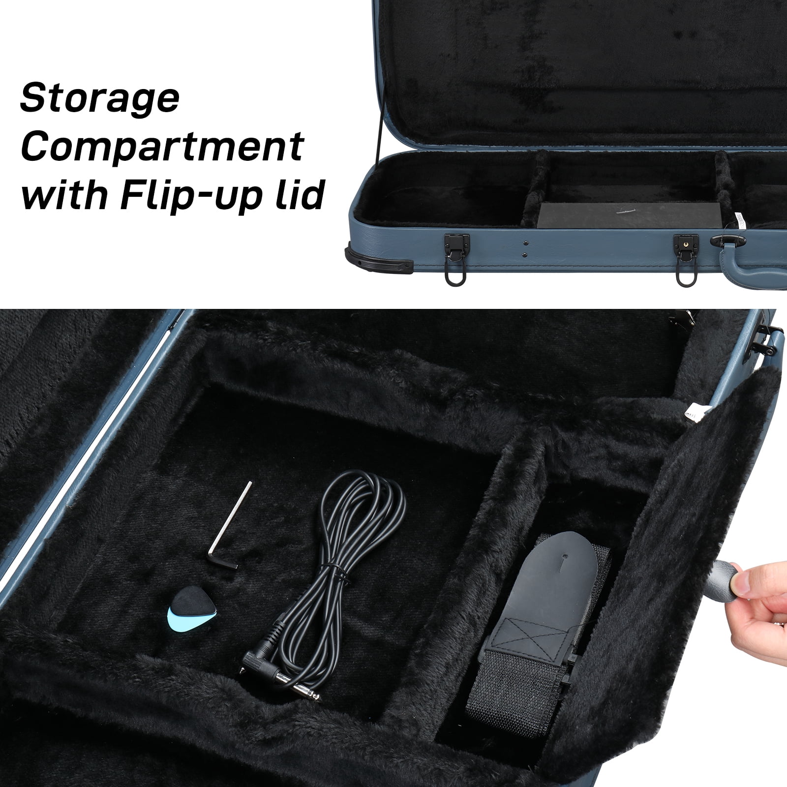 Electric Guitar Square PU Hard Case with Protective Sleeve Fits ST TL Burning fire 170 Style Electric Guitar, Blue