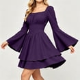 thumbnail image 5 of KICILVS Halloween Dresses for Women Plain Square Neck Flare Sleeve Dress Ruched Bust Layered Hemline Mini Party Gown Purple, 5 of 8