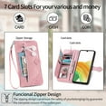 thumbnail image 3 of SaniMore Case for Samsung Galaxy A53 5G 6.5" 2022, PU Leather Zipper Wallet Detachable Lanyard Retro Embossed Flower Crad Slots Flip Kickstand Full Body Protective Drop-proof Case, Pink, 3 of 7