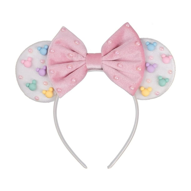JIAHANG Diadema con lazo para el pelo con orejas de ratón de terciopelo con listones, lazo rosa de terciopelo, decoración para fiestas, sombreros de moda para mujeres y niñas