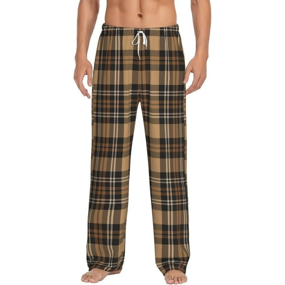 Salouo khaki coffee plaid Print Pajama Pants for Men, Lounge Pants Elastic Waistband Casual Men's sleepwear Loungewear Sleep Pajama Pant -Medium