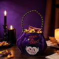 thumbnail image 5 of Yyuenw 4 Pcs Velvet Halloween Trick or Treat Bags, Pumpkin Witch Embroidered Handheld Candy Pouch, Reusable Color Block Handle Gift Bag for Party Festival Decor, 5 of 8
