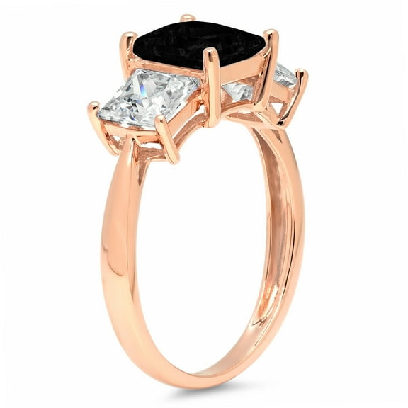 2.5 ct Princess Cut Natural Onyx Three-Stone Engagement Ring for Women in 18K Rose Gold