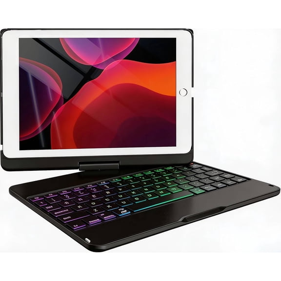 360° Rotatable Keyboard Case with 10-Color Backlit Keys for 9.7" iPad 5th/6th Gen, iPad Air 1st/2nd Gen & iPad Pro 9.7-inch,Black