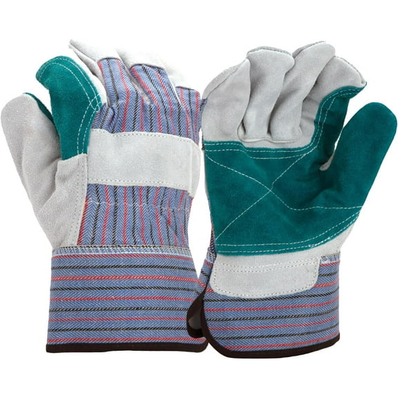 Pyramex Safety GL1006W Split Cowhide Leather Double Palm Gloves, Gray, L