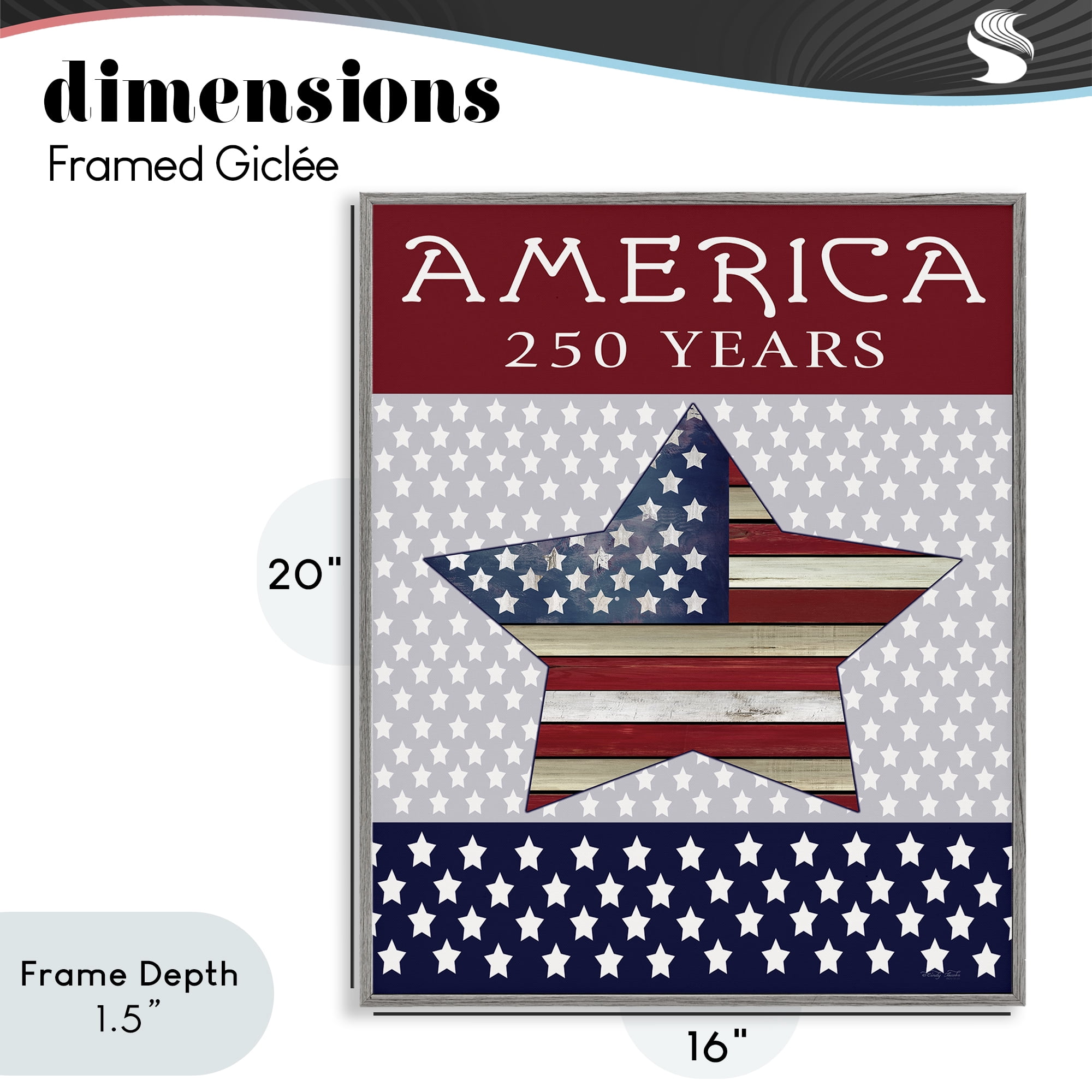 Stupell Industries Historic America 250 Years Gray Framed Giclee Art, design by Cindy Jacobs