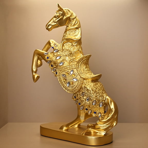 Gold Horse Statue Figurines to Attract Luck and Wealth Resin Standing Horse Art Sculpture Home Office Decoration Tabletop Decor Ornaments for Desk Bookshelf