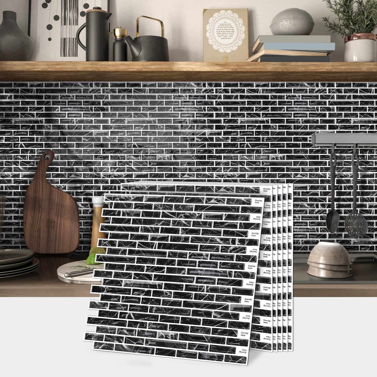 10-Sheet Peel and Stick Kitchen Backsplash Tiles, 12"x12" Self-Adhesive Marble Grey Wall Tiles for Kitchen and Bathroom