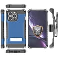 thumbnail image 3 of Tri-Shield Combination for iPhone 13 Pro Max Case, Nakedcellphone [Military Grade] Rugged Cover with Metal Kickstand [Includes Wrist Strap Lanyard + Belt Clip Holster] - Blue, 3 of 10