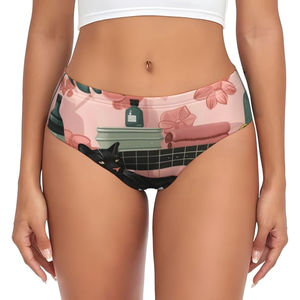 Balery Black Cat Pink Bathroom Ropa Interior de Algodón para Mujer con Dibujo – Braguitas Cómodas y Elásticas, Estilo Clásico-Large