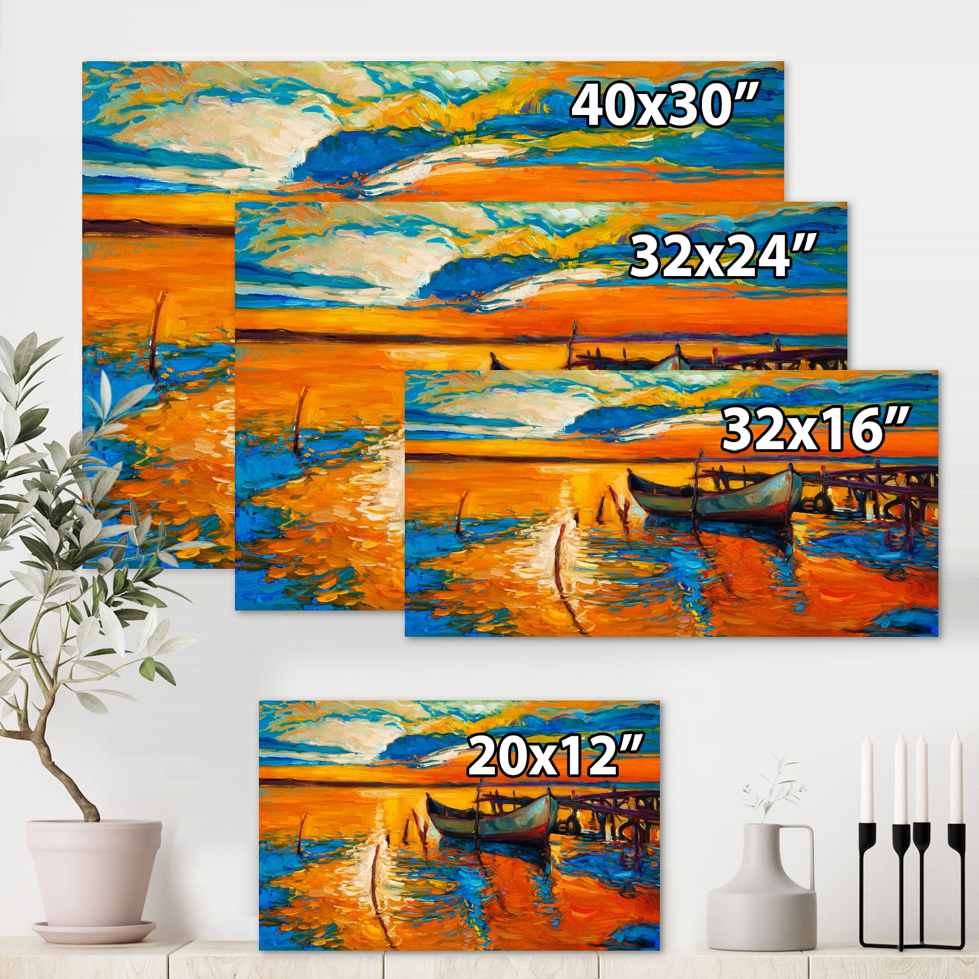 Designart ' Boat At The Lake During Evening Glow VII ' Nautical & Coastal Canvas Wall Art Print