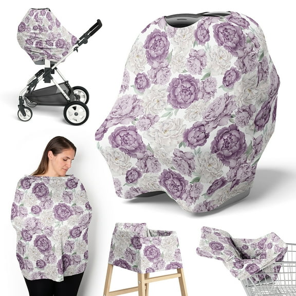 Sweet Jojo Designs Peony Floral Garden Lavender Purple and Ivory Girl Multi Use Baby Car Seat and Nursing Cover