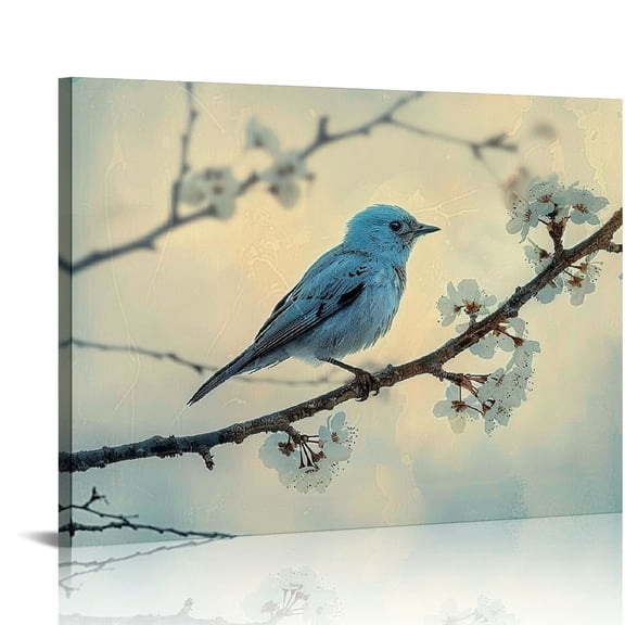 BCIIG Bird Canvas Wall Art Blue Bird with Flower Pictures Sparrow Painting Prints Wild Animal Artwork for Living Room Bathroom Bedroom Home Office Decor  20x16in