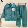 thumbnail image 1 of Conjuntos de pijamas de franela suave para niños y niñas, ropa de dormir gruesa y cálida para el hogar, conjuntos de ropa de dormir de manga larga con solapa para otoño e invierno, 1 of 5