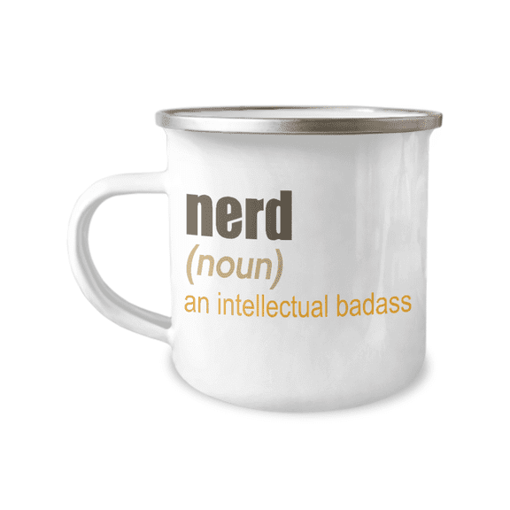 Nerd Coffee Mug, Nerd-Intellectual Badass, Techie Coffee Mug-12 oz Stainless Steel Enamel Finish White Camper Coffee Mug