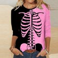 thumbnail image 2 of WEAIXIMIUNG T-Shirt Assorti pour Femmes, Imprimé Squelette, Col en V, Manches 3/4, 2 of 5