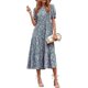 thumbnail image 1 of Vestido bohemio casual de verano para mujer, vestido floral con volantes y mangas abullonadas, cintura alta, vestidos de playa midi, 1 of 4