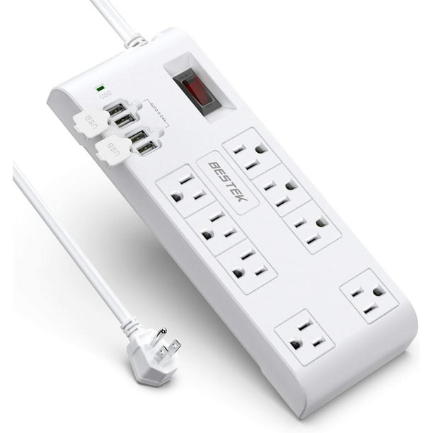Bestek 8 12 Feet Extension Cord Power Strip With Usb 15a 1875w Surge Protector 5v 4 2a Charging Port Desktop Station 600joule Ultra Compact Wide Spaced For Large Plug Com - Bestek 1875w Usb Wall Charging Station