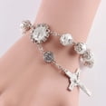 thumbnail image 2 of Pulsera Cruzada Cruzada Puerta Artificial Rosario Pulsera Joyería para Mujeres y Niñas (Plateado), 2 of 5