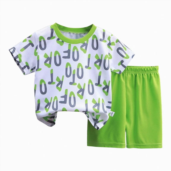 Xudanell Toddler Baby Boy Summer Clothes Short Sleeve Tops Elastic Drawstring Plaid Shorts Dinosaur Print Outfit Set Size 5-6 Years