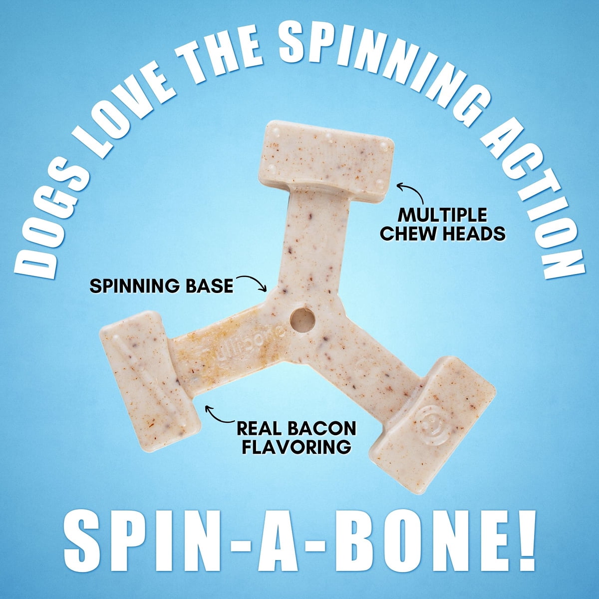 Bullibone Jumbo Bacon Spin-a-Bone Heavy Chewer Dog Bone - Interactive Dog Chew Toys, Triggers Natural Instincts, and Improves Oral Health - 2 Pack