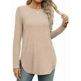 thumbnail image 2 of Women'S Long Sleeve Crew Neck Shirt Side Basic Loose Tunic Top Casual Apricot XXL, 2 of 5
