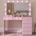 thumbnail image 2 of Ember Interiors Pink Makeup Vanity Desk with Lights, USB-C, Glass Top, 7 Drawers, 2 of 7