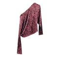 thumbnail image 4 of Trendfront Womens Off Shoulder Boat Neck Long Sleeve Tops Oversized Leopard Print Tees Animal Pattern Base Layering Style T-Shirts, 4 of 6