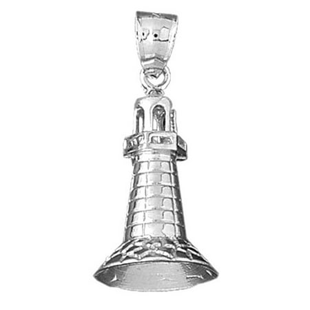 - 18K White Gold 3D Lighthouse Pendant - 33 mm