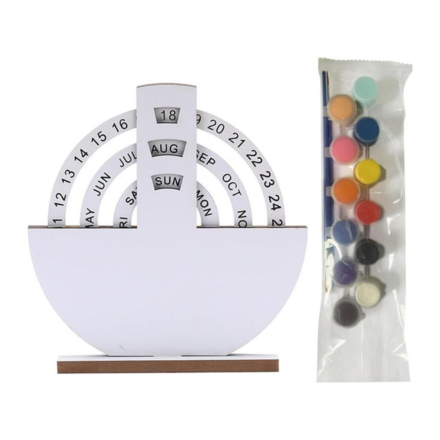 Luzkey Rotatable Calendar DIY Birthday Gift Versatile Sculpture Indoor Collection Rotatable Home Office Wood Ornament Table Calendar semicircle