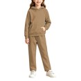 thumbnail image 3 of Girls 2 Piece Pullover Hoodie and Sweatpants Set Solid Color Long Sleeve Outfit with Kangaroo Pocket for Cozy Fall Winter School Daily Wear, 3 of 6