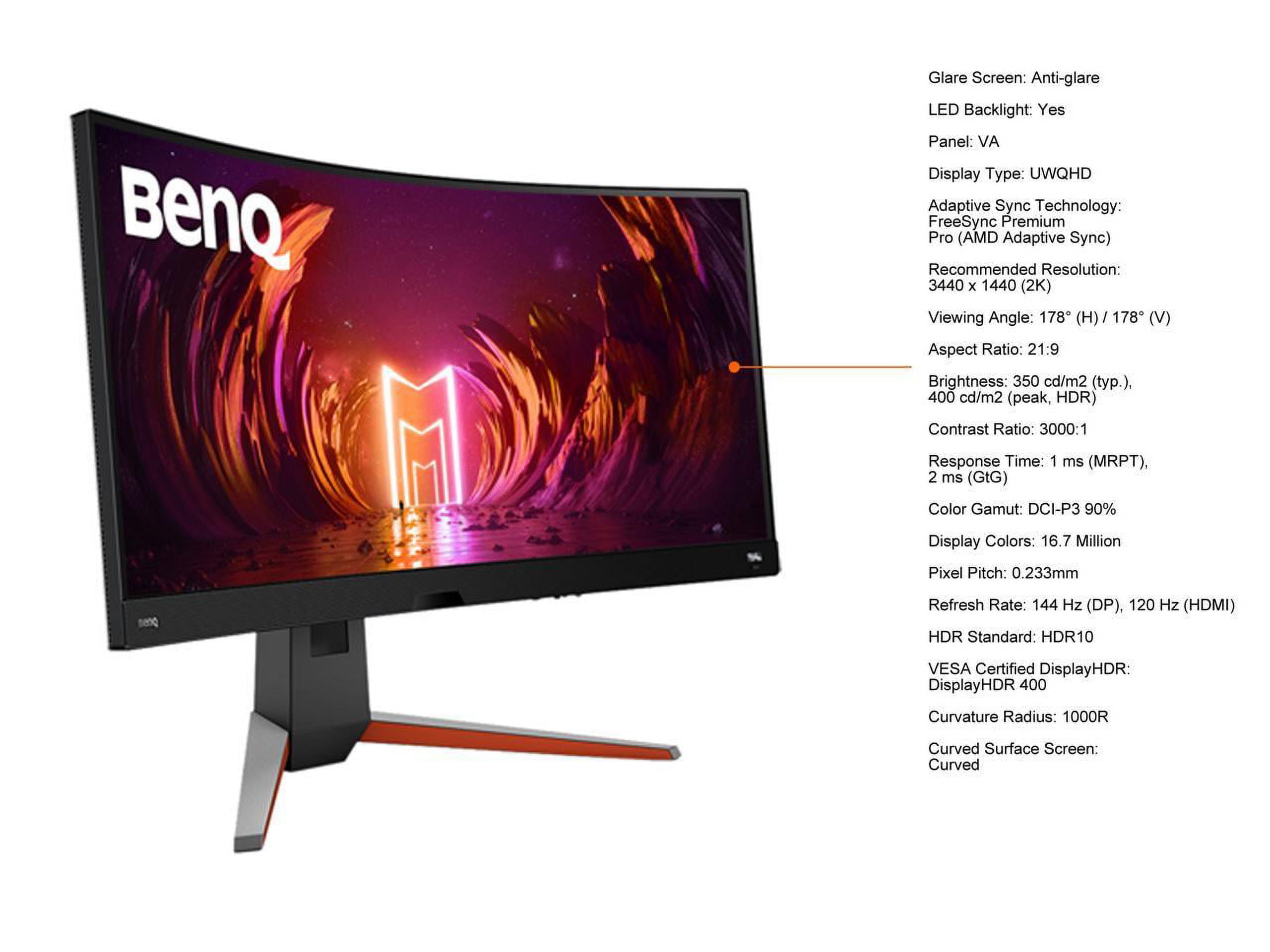 BenQ MOBIUZ EX3410R Monitor curvo para juegos de 34 pulgadas, 2K, 1440p,  144 Hz, 1 ms con control remoto, HDRi | 1000R | Optimizador de color 
