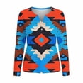 thumbnail image 4 of Long Sleeve Henley Top for Women Geometric Ethnic Graphic Print Notch V Neck Slim Fit Soft Breathable Casual Daily Outerwear Western Style Clothes, 4 of 5