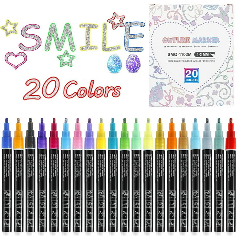 Mr. Pen- Double Line Outline Markers, 10 Colors, Shimmer Markers,  Self-Outline Metallic Markers, Outline Pens, Craft Pens