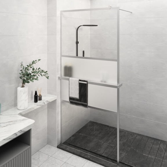 vidaXL Walk-in Shower Wall with Shelf Chrome 31.5"x76.8" ESG Glass&Aluminum