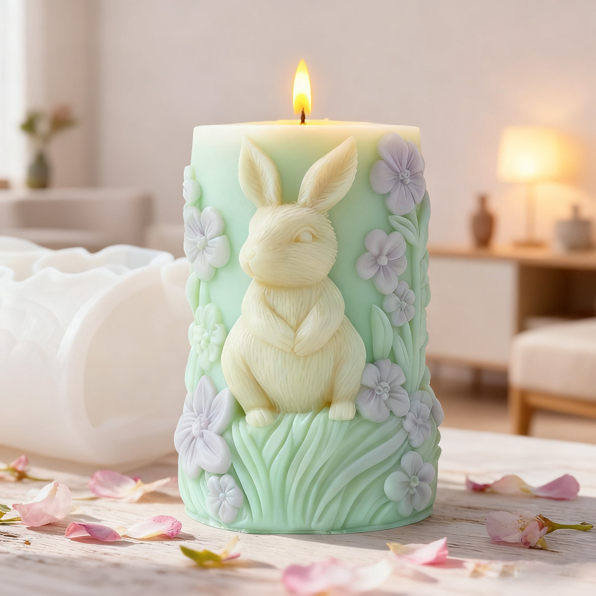 JDH silicone 2PCS Rabbit Silicone Mold Rabbit Flower Pattern Relief Silicone Mold Animal Resin Casting Silicone Candle Mold for Home Decoration and Candle Making