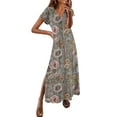 thumbnail image 1 of Daiosportswear Robe Longue d'Été pour Femmes, Col en V, Manches Courtes, Maxi Robe Florale Décontractée, Robe de Plage Ample, Robe à Manches Courtes Multicolore pour Femmes, 1 of 3