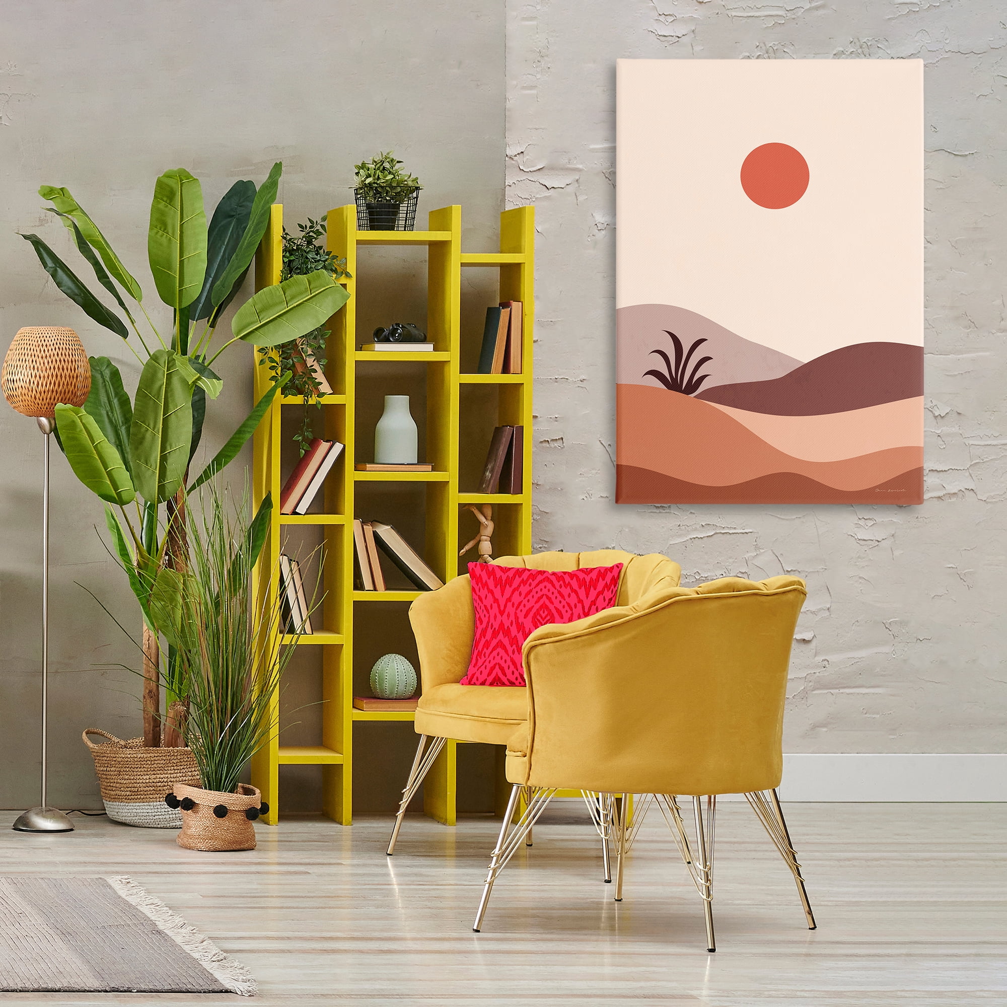 Stupell Industries Boho Desert with Plant Landscape & Nature Painting Wrapped Canvas Art Print Wall Art, 30 x 45