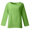 thumbnail image 4 of Yigetop Linen Shirts for Women Linen Shirts for Women 2025 Trendy Long Sleeve Summer Tops Casual Loose Tshirts Basic Tees Women's Linen Shirt Green3 5XL, 4 of 5