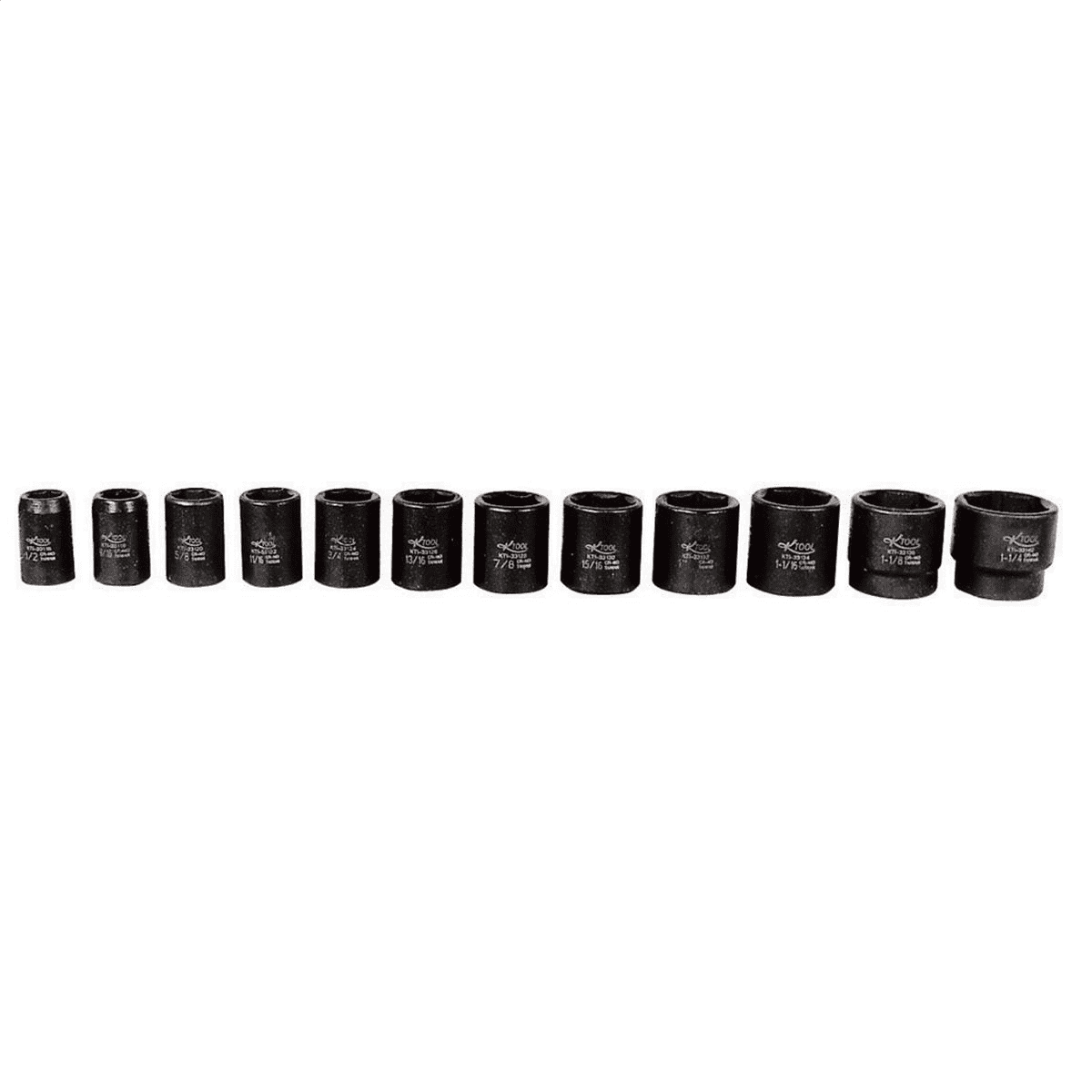 K-Tool 33100 12pc 1/2" Drive Fractional SAE 6pt Standard Impact Socket Set