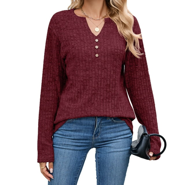TINZ Plus Size Tops Comfortable Loose Long Sleeve Button Neck Winter Fall Shirt For Women Long Layering Tops plus Size Camisole
