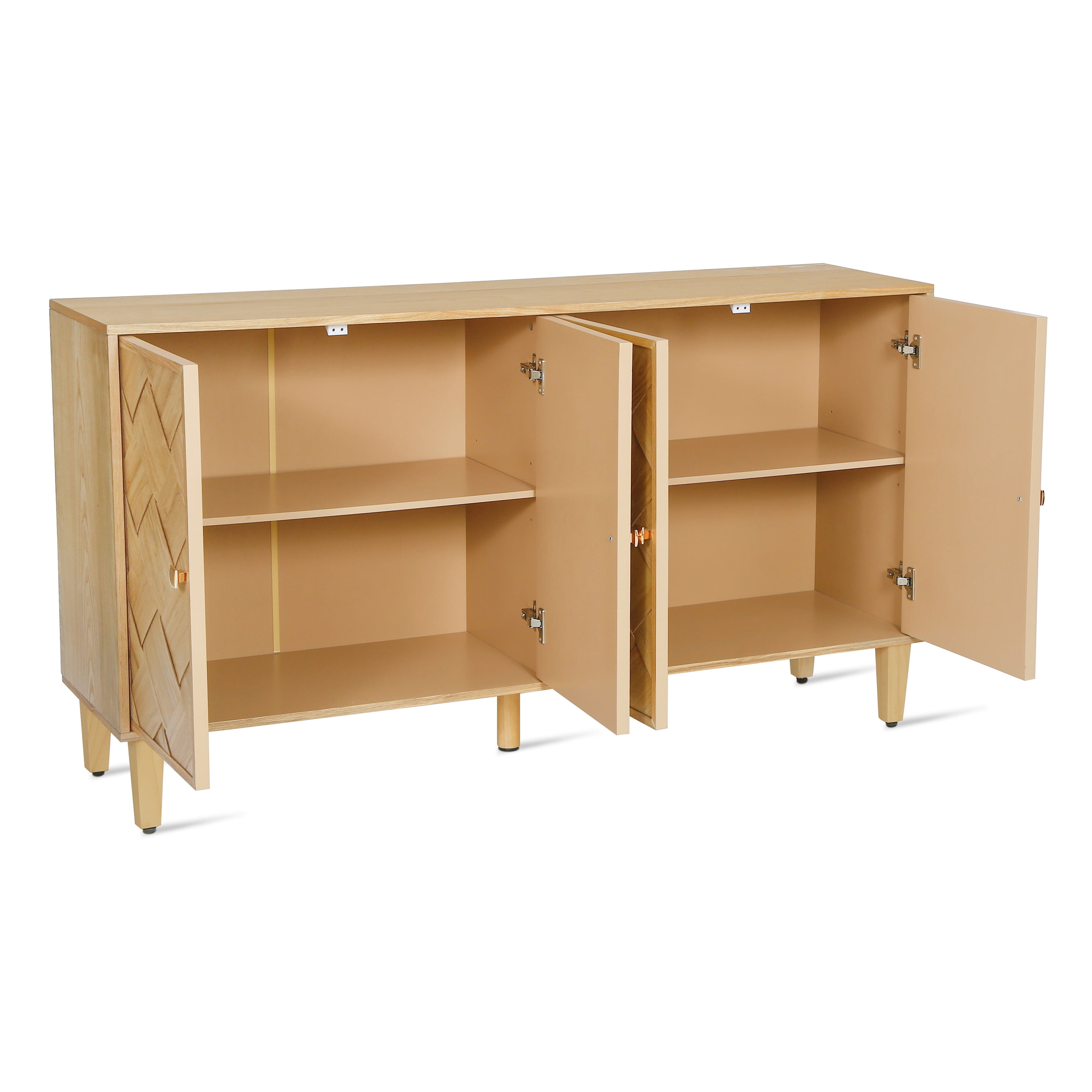 Euroco Modern Farmhouse Sideboard Buffet Cabinet with Storage & 4 Doors,59.8" Wood Coffee Bar Cabinet with Shelves for Kitchen Living Room,Natural