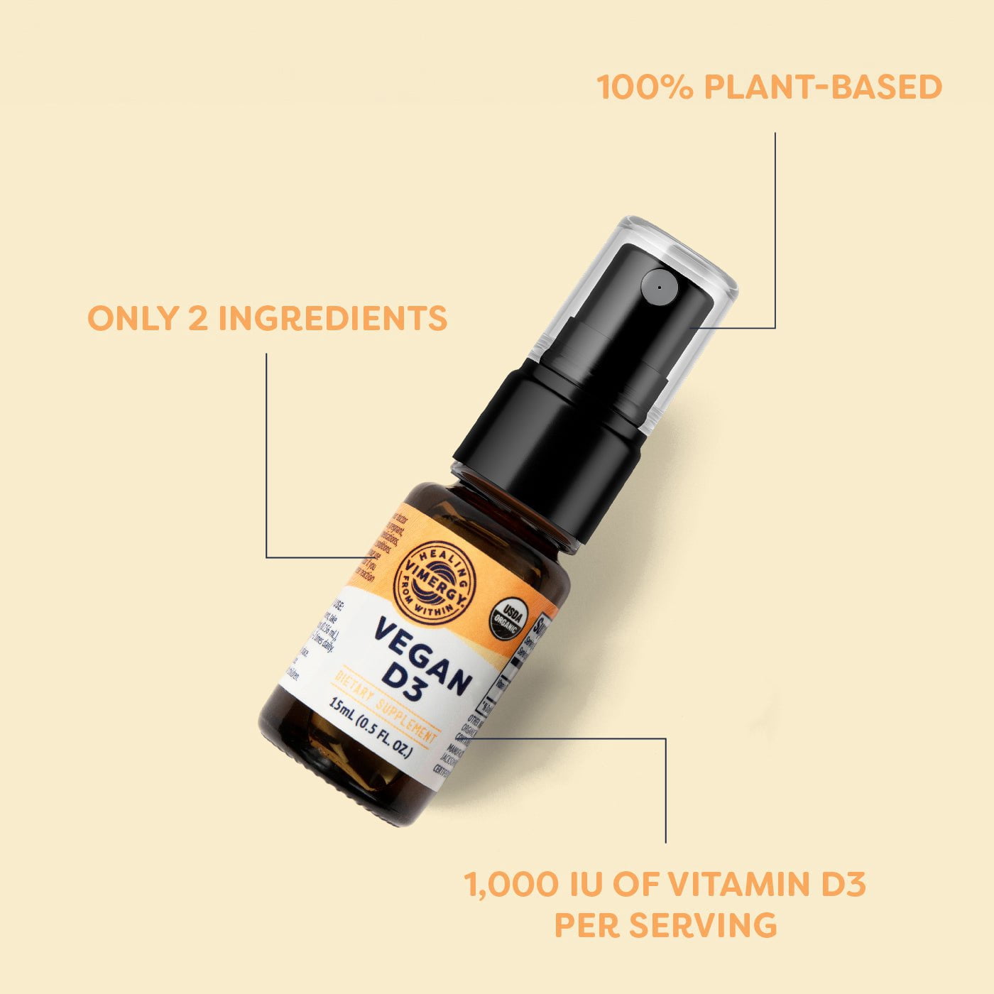 VIMERGY USDA Organic Vegan Vitamin D3 Extract, 96 Servings
