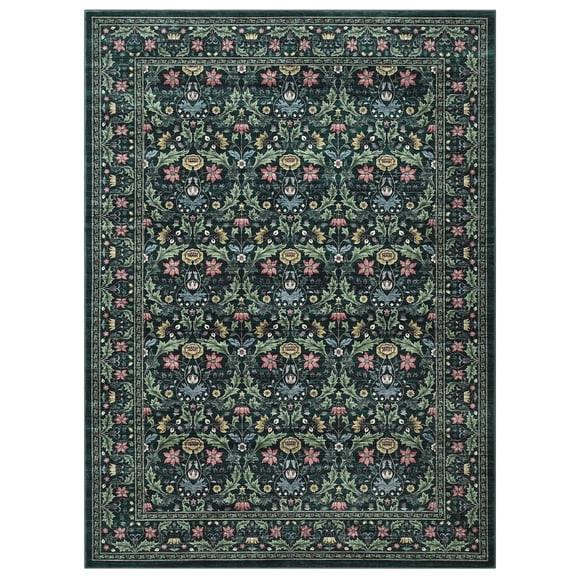 Tapis Lavable 8x10 Pi – Tapis Vintage Floral Vert, Doux, Antidérapant, à Poils Courts, Résistant aux Marques, Non Pelucheux, Décor Farmhouse et Boho pour Salon, Chambre, Salle à Manger, Chambre de Bébé, Bureau – USA