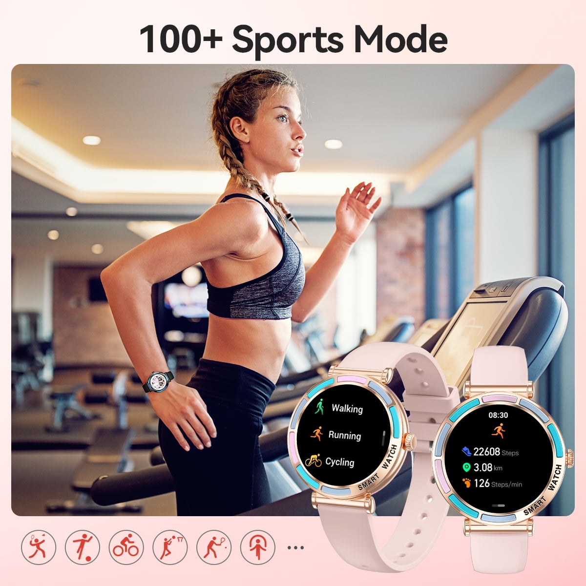 Smart Watch Bluetooth Call(Answer/Make Calls) IP67 Waterproof Fiteness Tracker Step Pedimeter 100+ Sports Modes for Android Ios Women Smartwatch